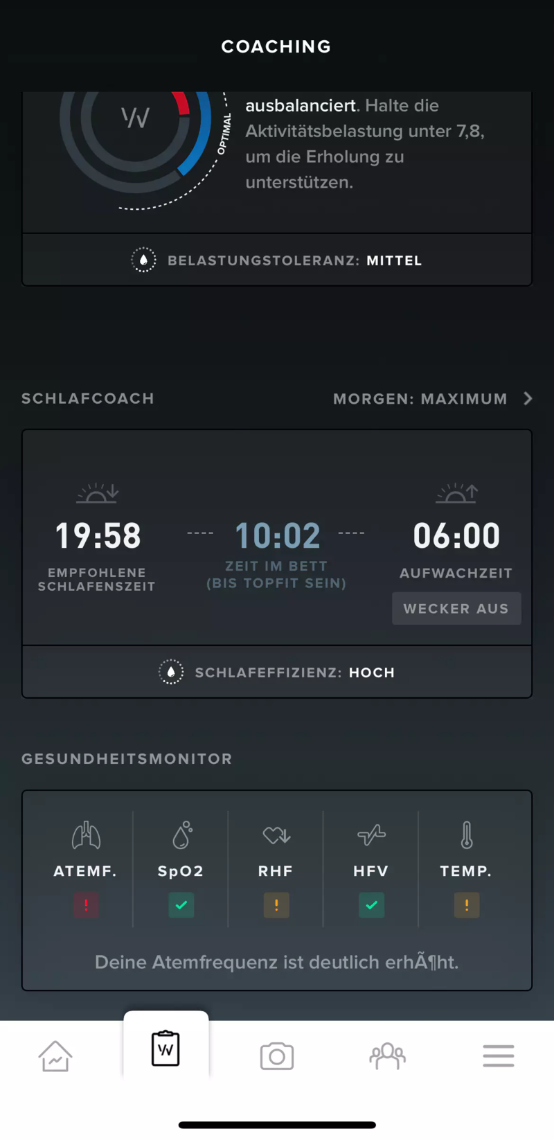 Der Whoop Schlafcoach bei Krankheit